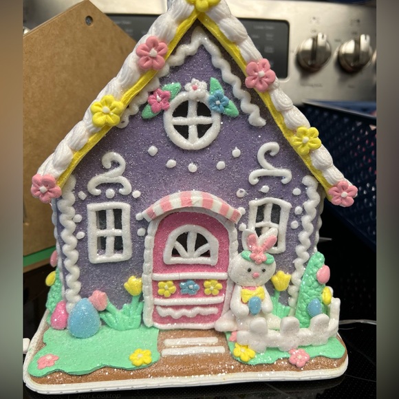 Other - RARE Purple Easter Light-up Gingerbread House with Picket Fence- NWT- SEE NOTE